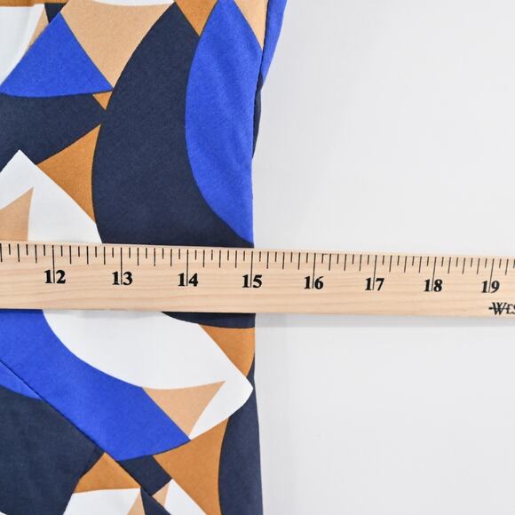 MILLY‎ Mini Sheath Dress Size 10 Blue Geometric Print Cotton Boat Neck Retro USA - Picture 6 of 12
